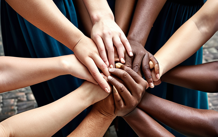 ** Diverse group of people supporting each other, symbolizing encouragement and shared experiences.
**